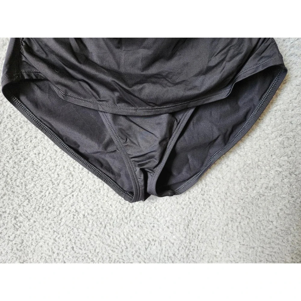 Tommy Bahama One Piece Swimsuit Womens 12 Black Ruched Halter Tummy Control